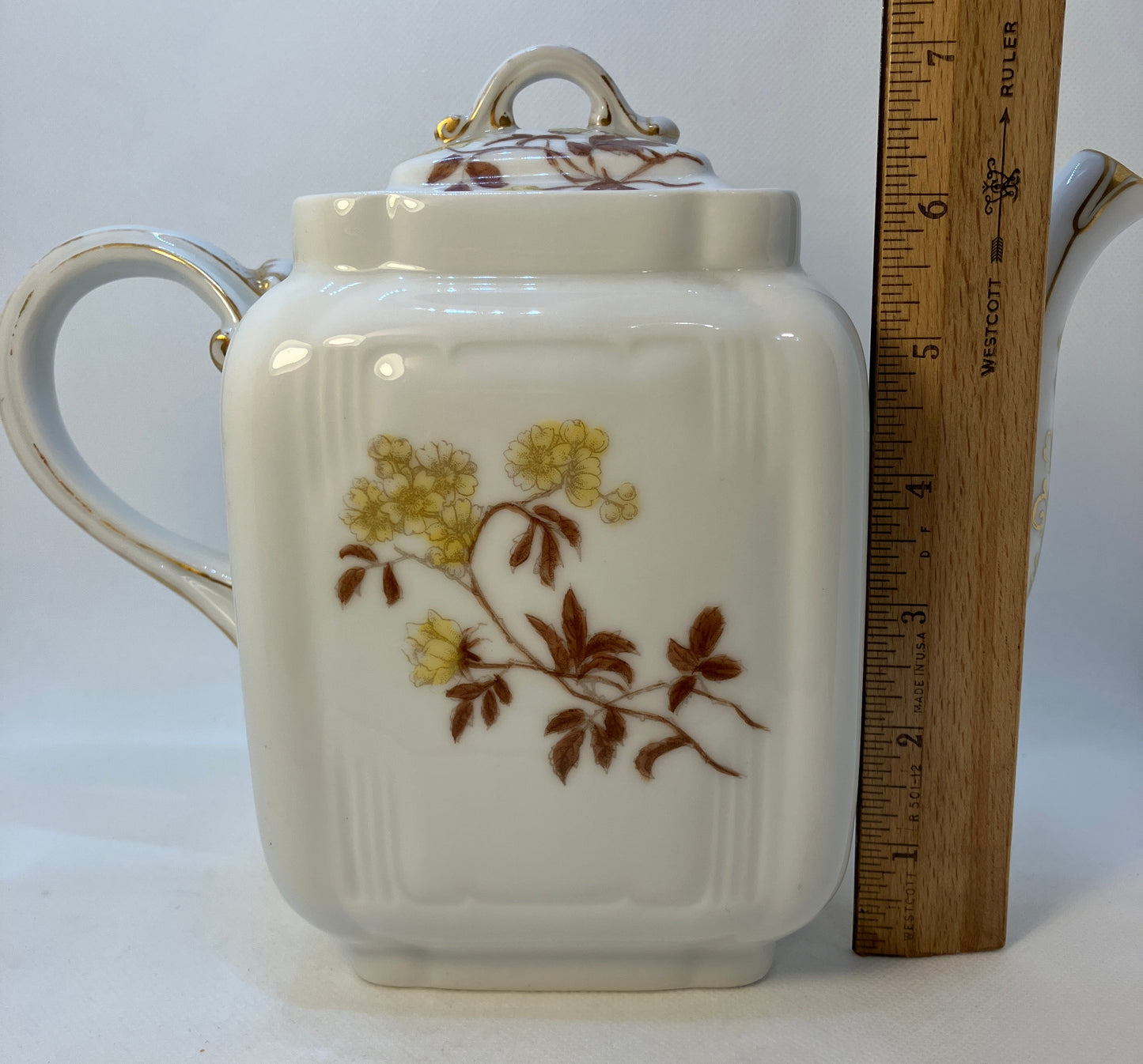 Rare Antique Haviland Limoges CFH/GDM Teapot – Yellow Floral, Square Body