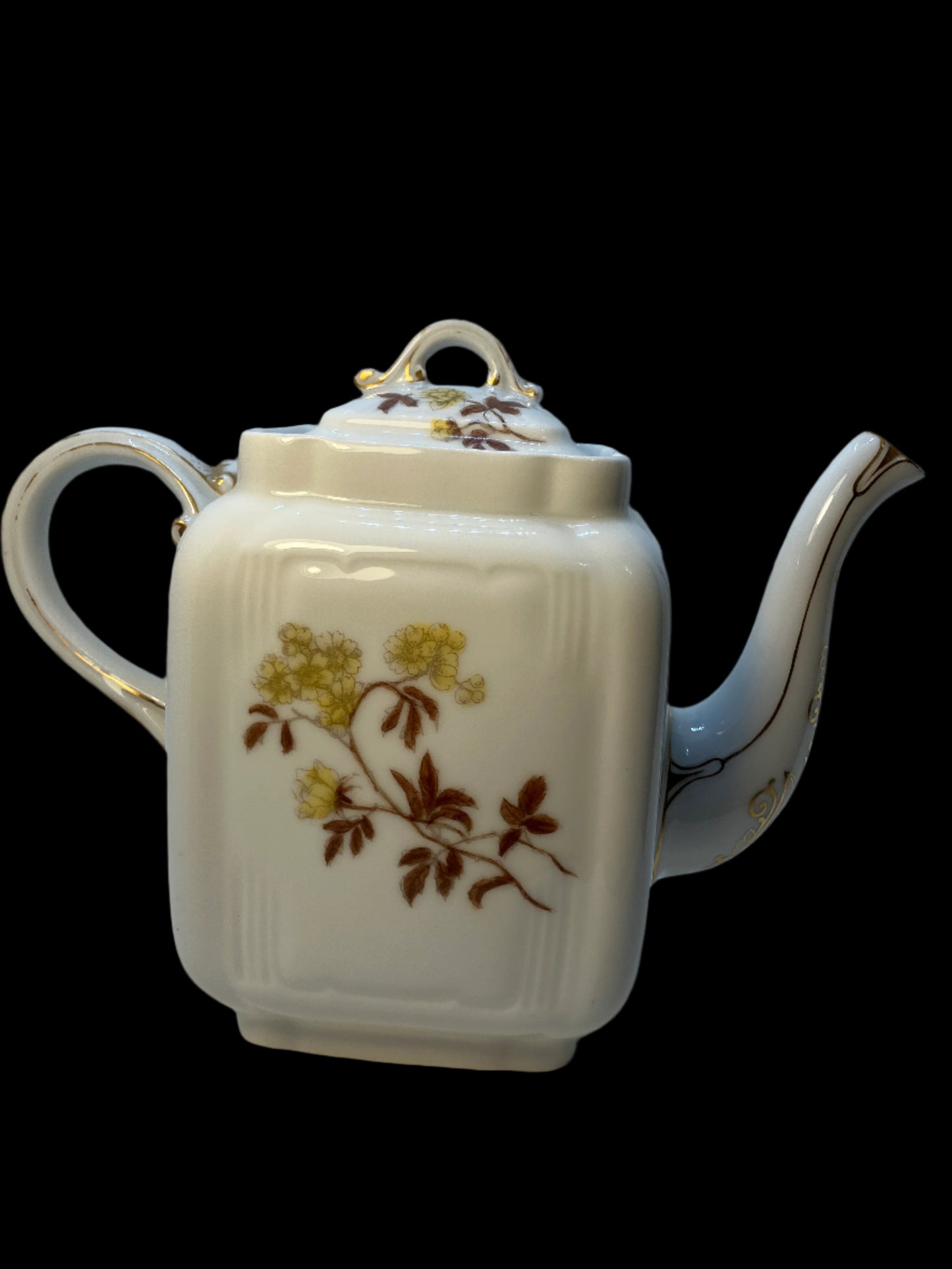 Rare Antique Haviland Limoges CFH/GDM Teapot – Yellow Floral, Square Body