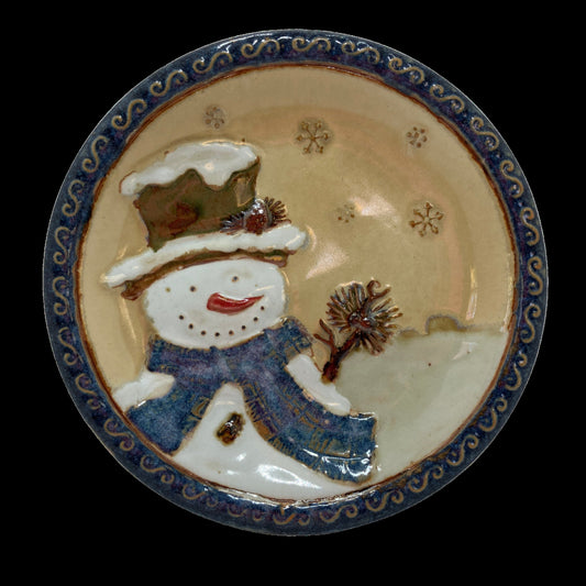 Christmas Plate - Forest Friends Snowman in Blue Scarf