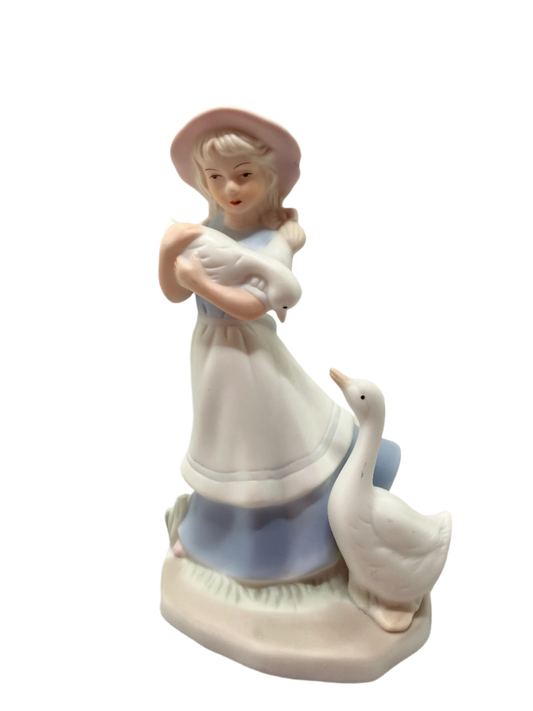 Ceramic Figurine Girl with Geese 