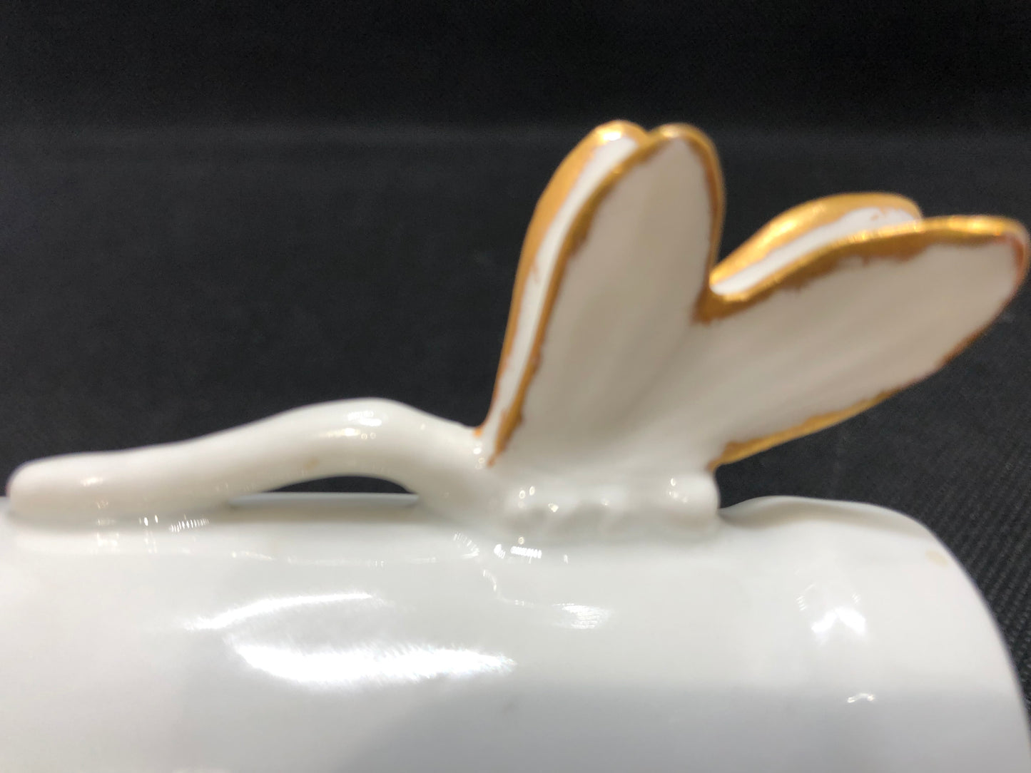 Cottage Core Porcelain Creamer with Dragon Fly Handle Close Up