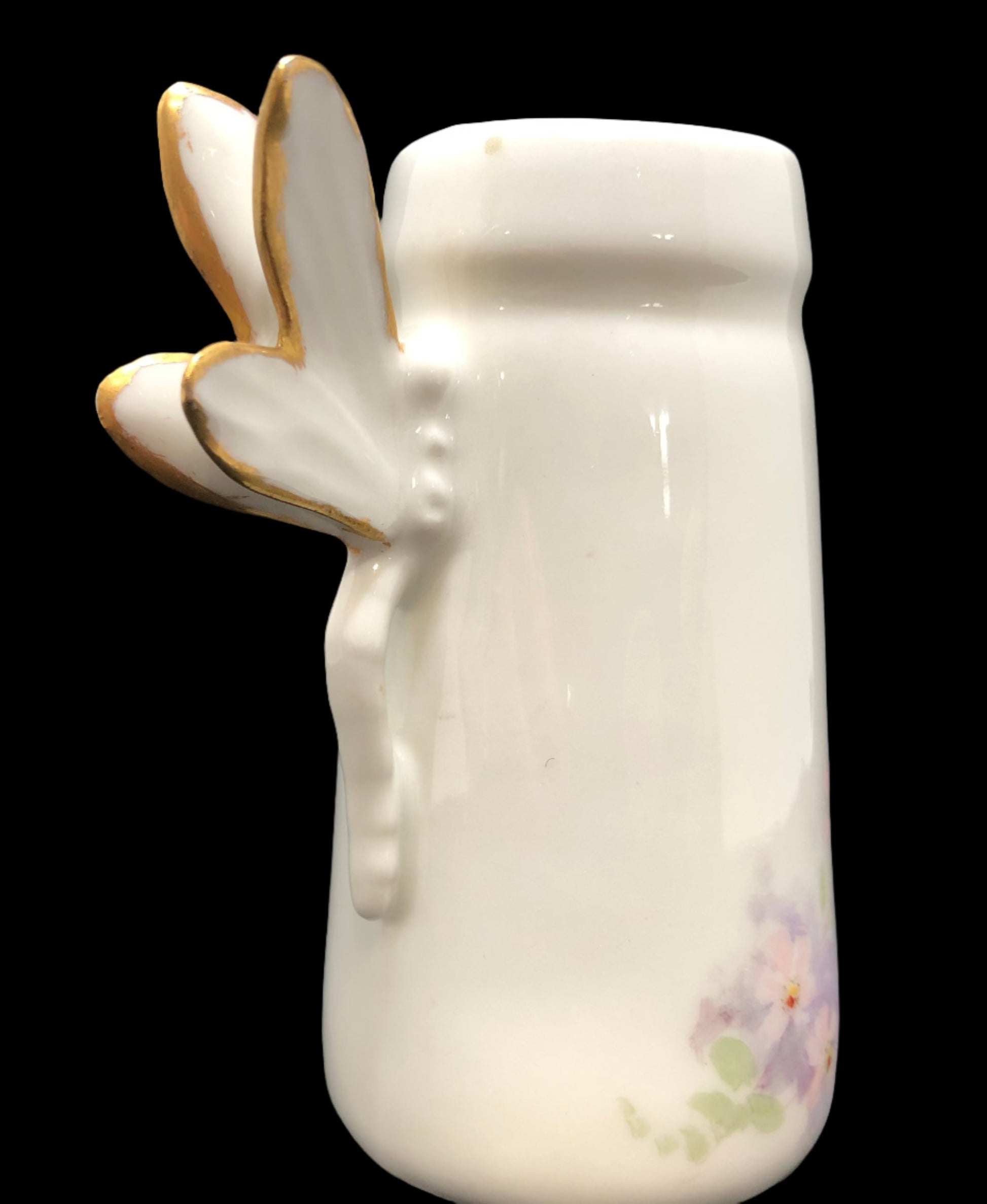 Cottage Core Porcelain  Creamer with Dragon Fly Handle HCL Limoges