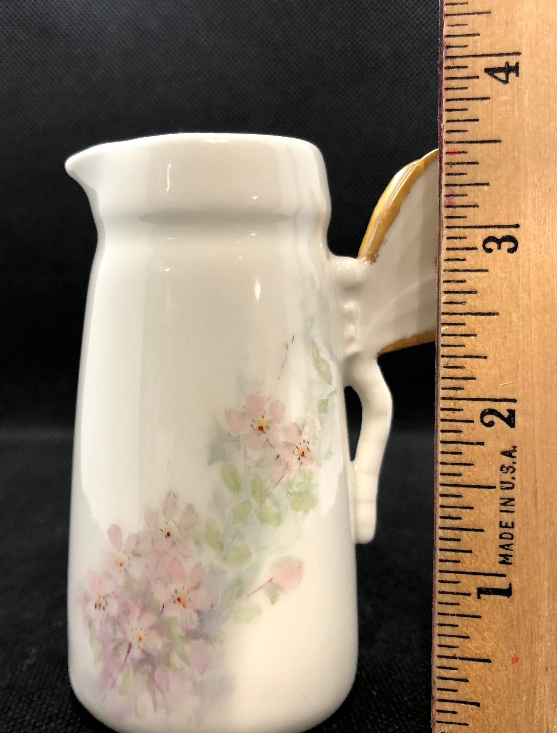 Cottage Core Porcelain Creamer with Dragon Fly Handle HCL Limoges Height 