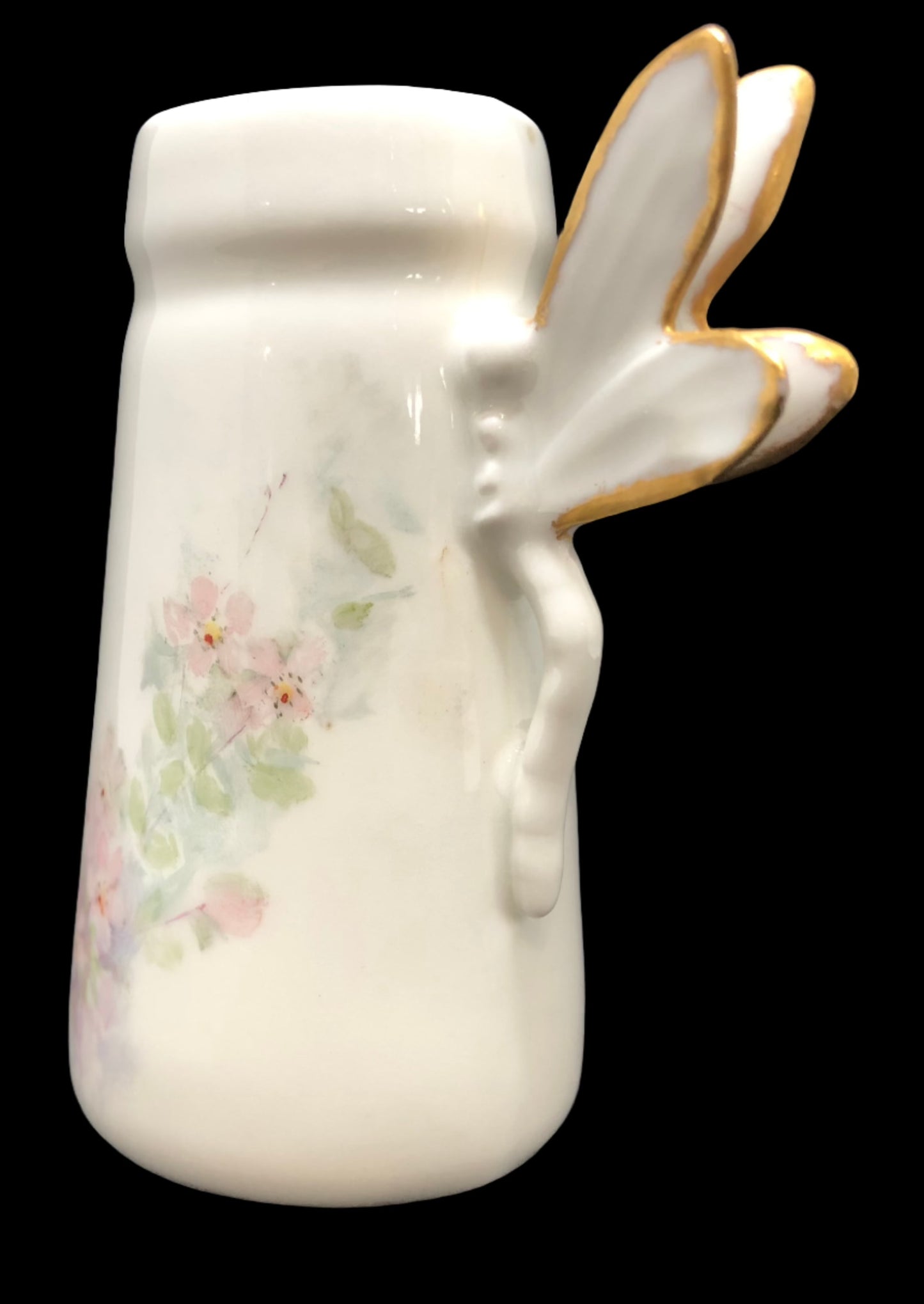 Cottage Core Porcelain Haviland Limoges Creamer with Dragon Fly Handle 