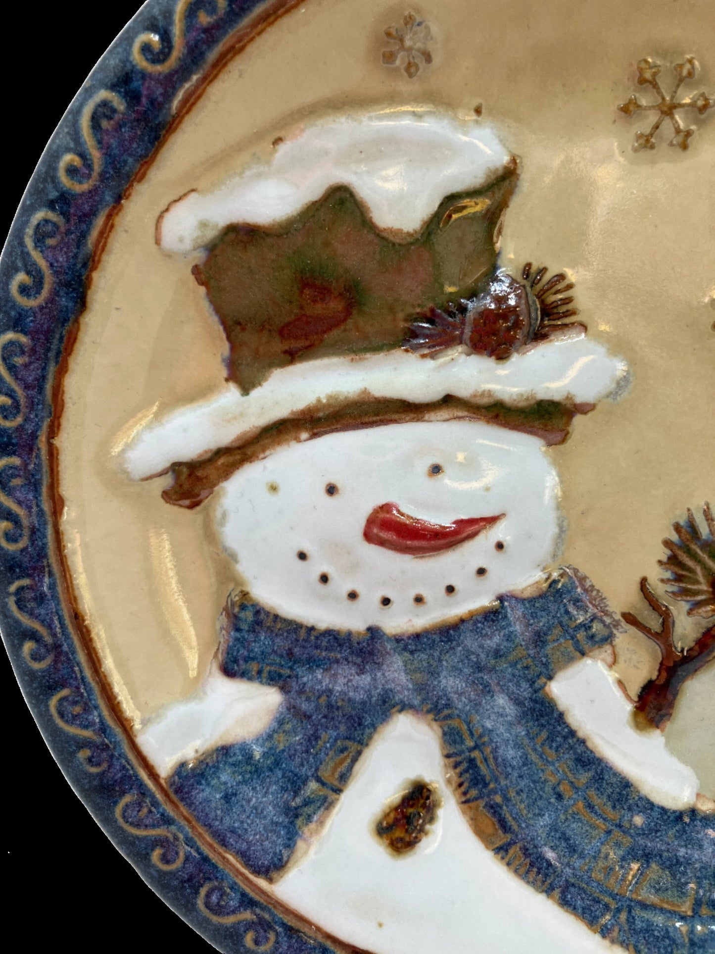 Christmas Plate - Forest Friends Snowman in Blue Scarf