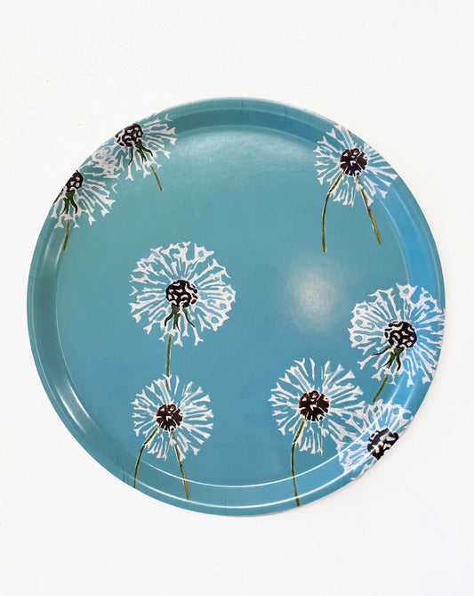 Swedish Serving Tray:  Dandelions on Aqua