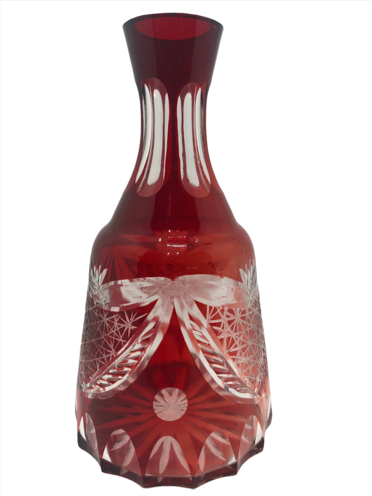 Decanter Bohemian Ruby Glass with clear bow design