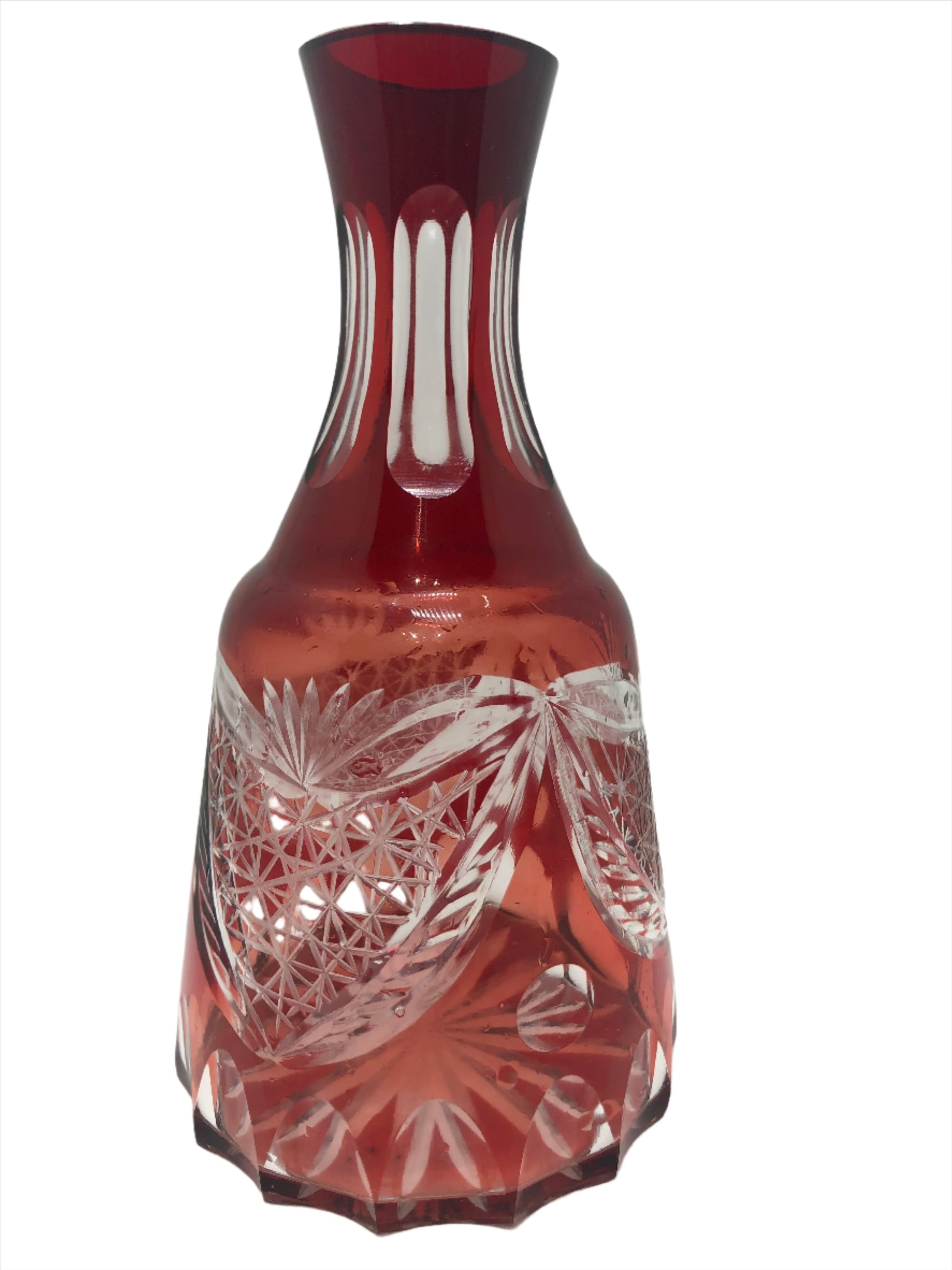 Decanter Bohemian Ruby Glass with clear design