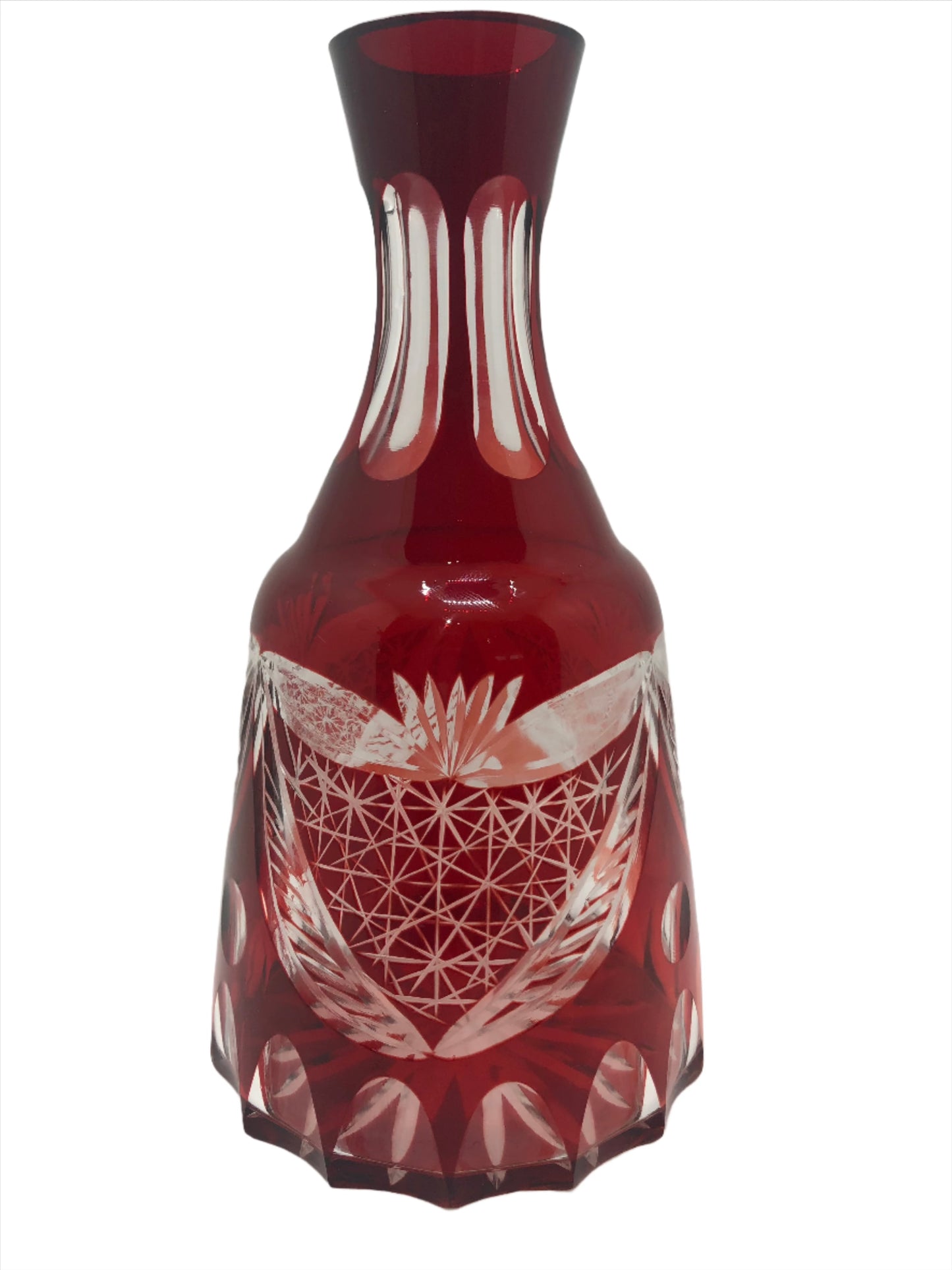 Decanter Bohemian Ruby Glass with clear swag design