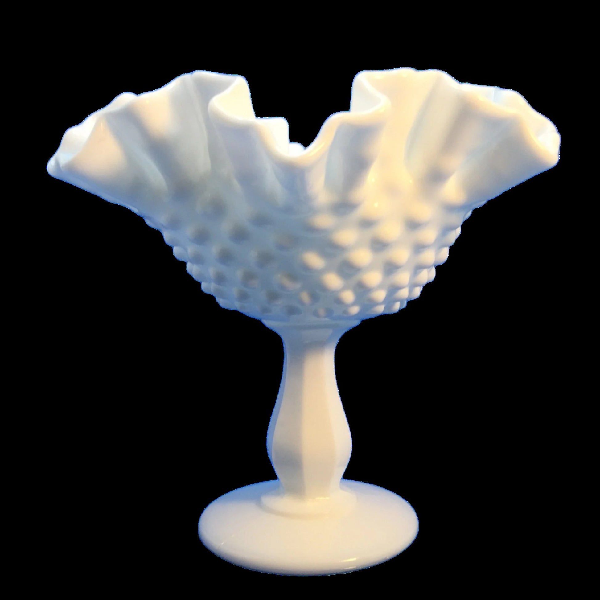 Hobnail Ruffled Milk Glass Pedestal Dish