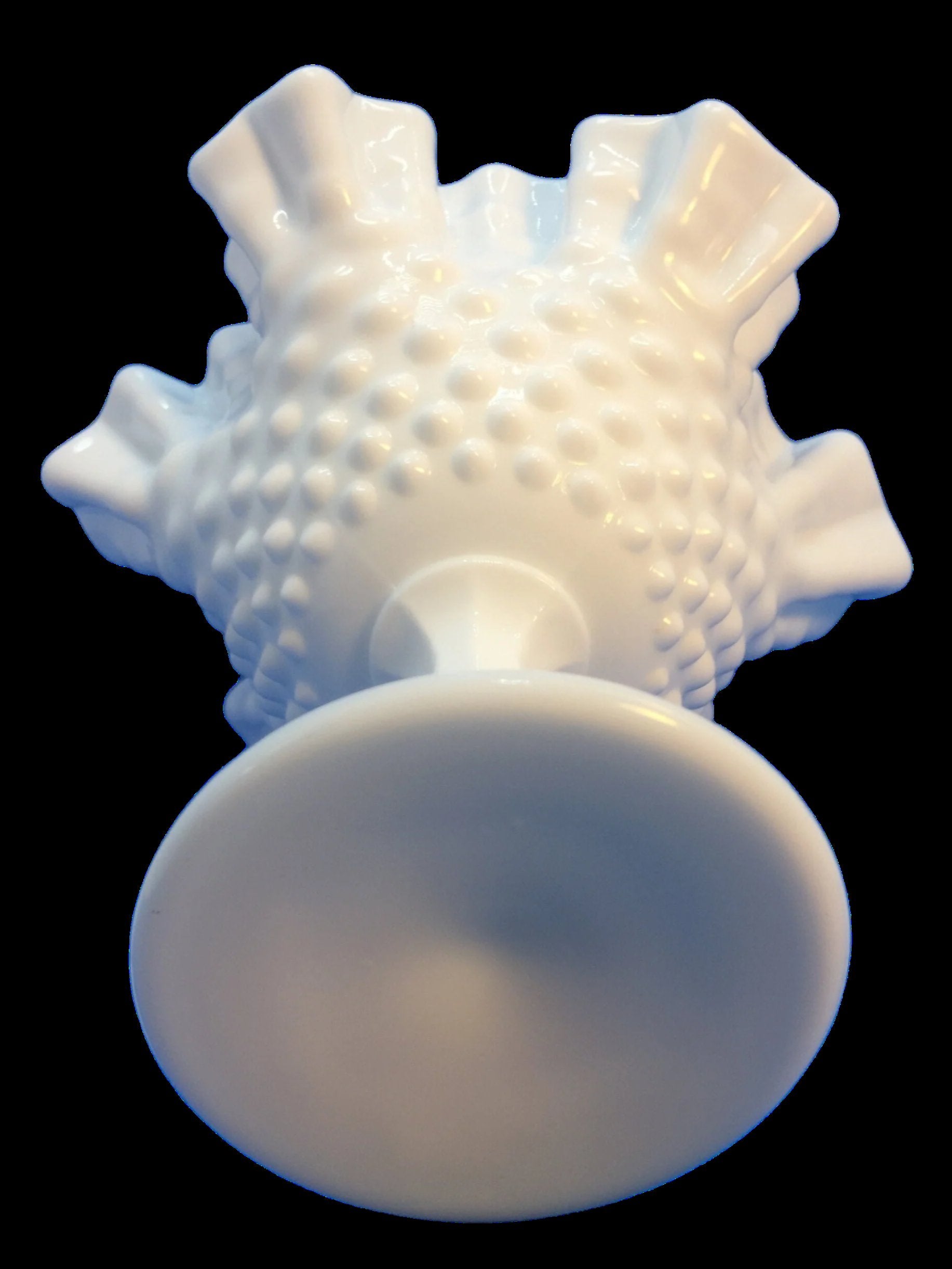 Hobnail Ruffled Milk Glass Pedestal Dish