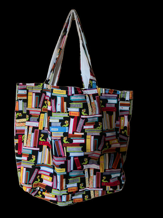 Tote Bag - Locally Made with Bookworm Design, Broadcloth Fabric