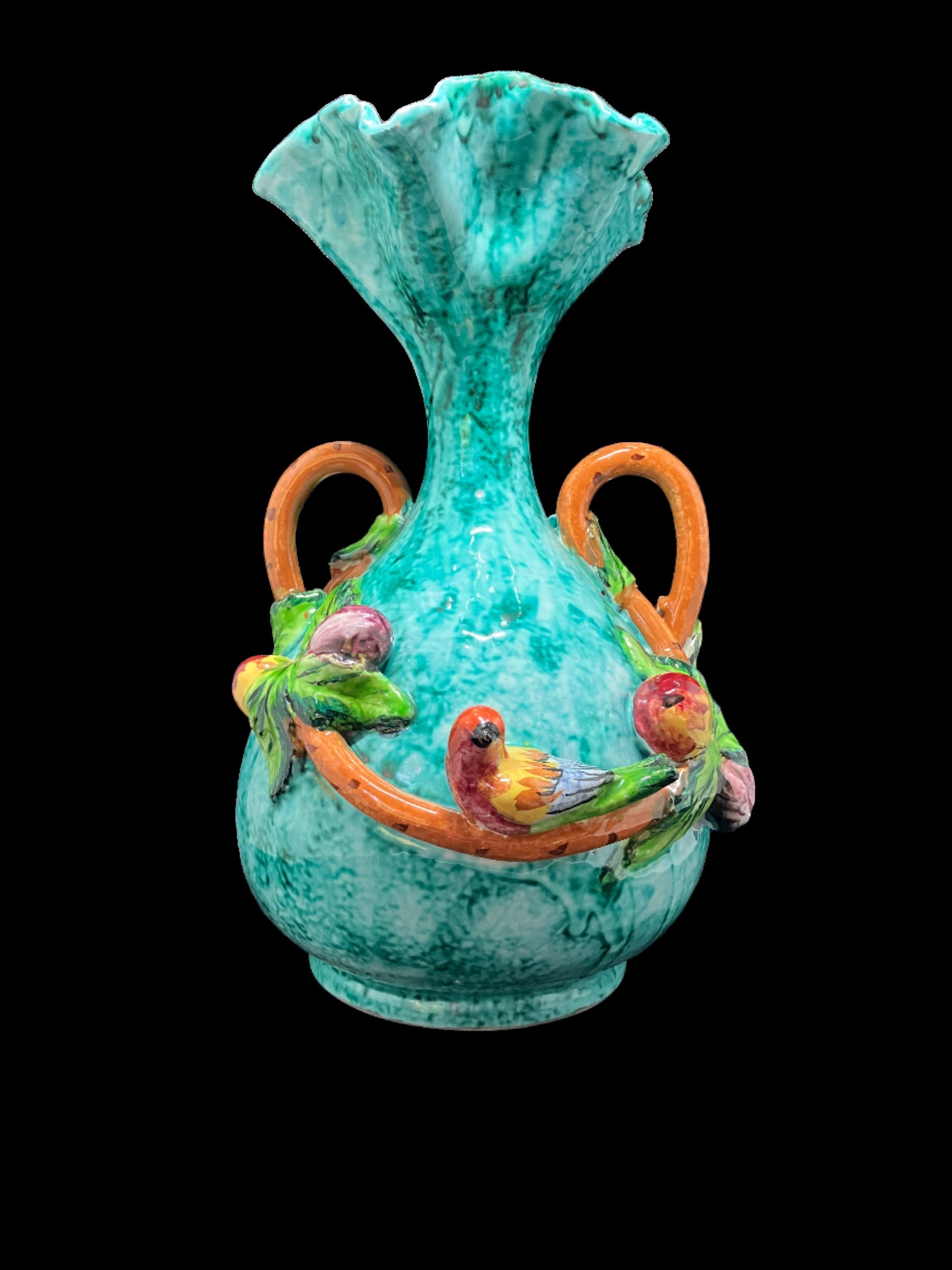 Majolica Vase with Bird