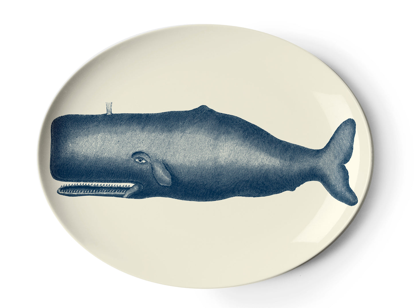 Melamine platter oval with blue whale nautical design by Thomas Paul 