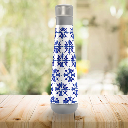 Metal Water Bottle with Blue and White Graphic 