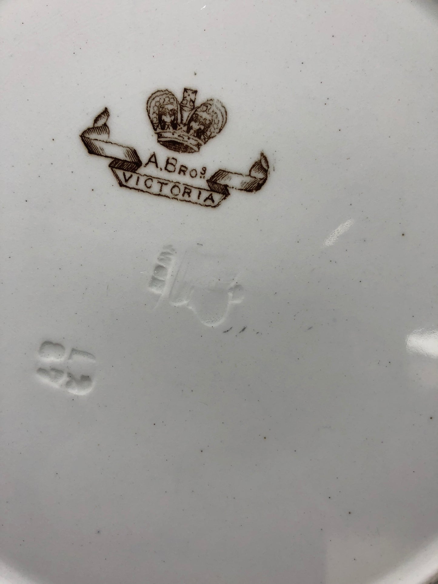 Porcelain plate antique Ashworth Bros Victoria Pattern Ironstone Makers Mark close up