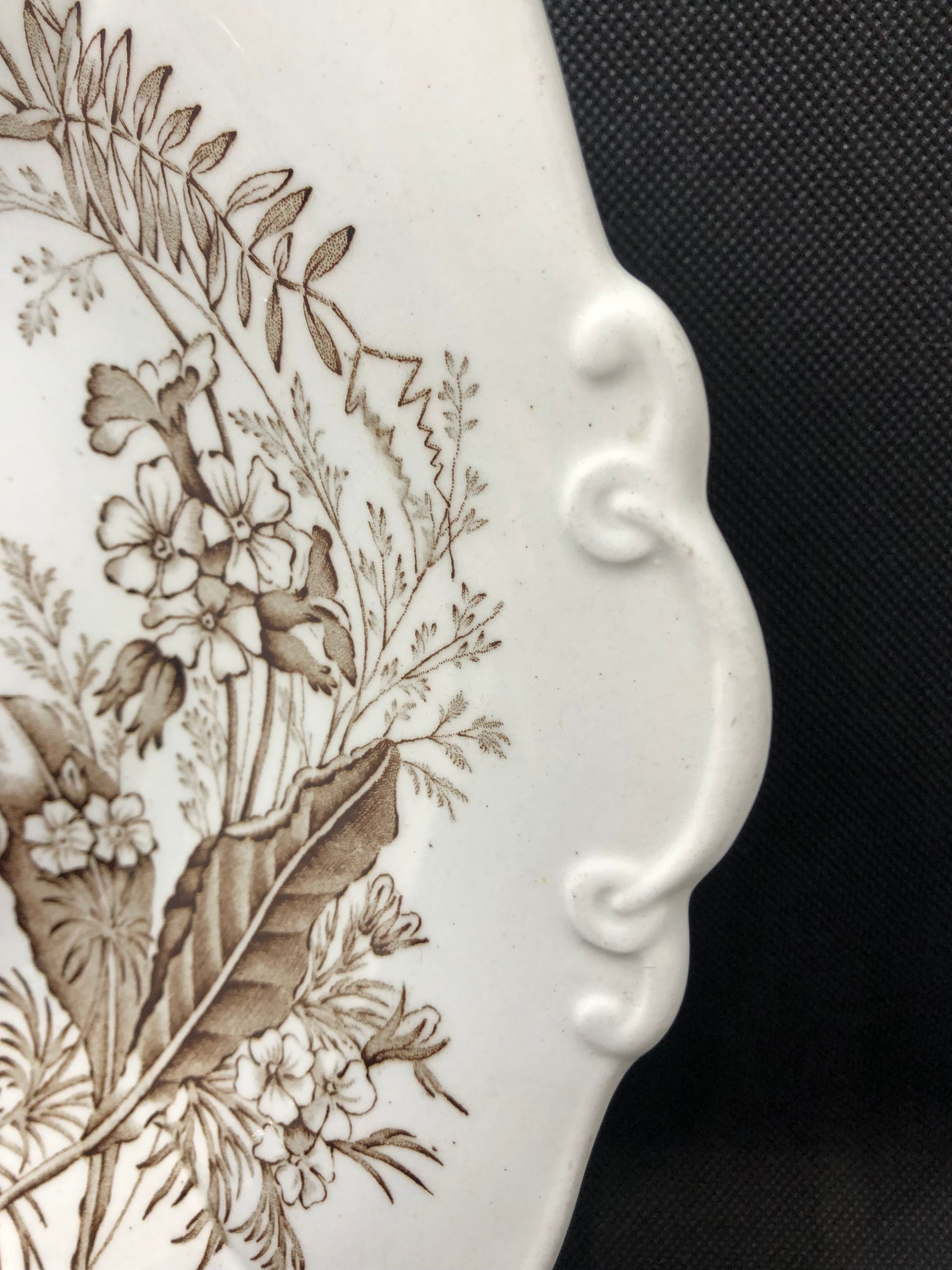 Porcelain plate antique Ashworth Bros Victoria Pattern Ironstone transferware brown handle