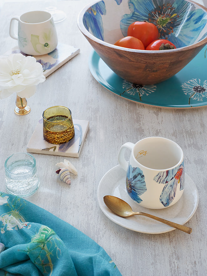 Swedish Serving Tray:  Dandelions on Aqua