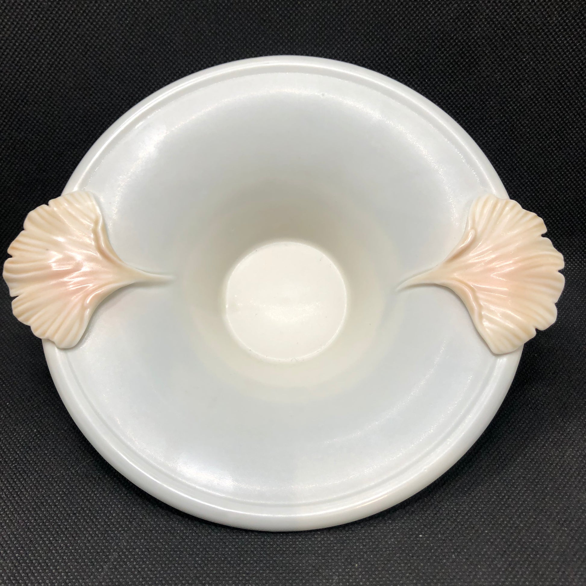 Trinket Dish Blue with Pink Ginkgo Leaf Handle 