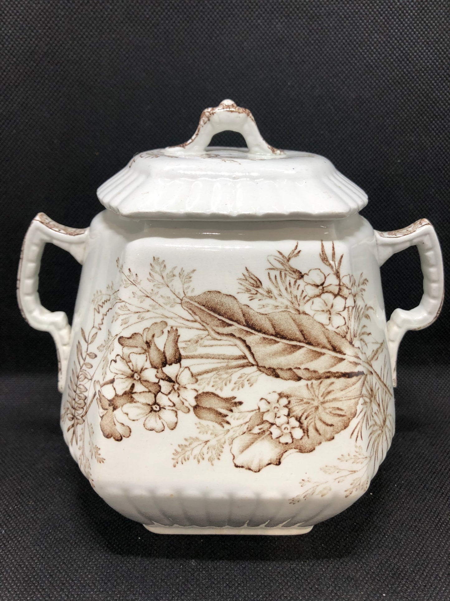 antique sugar bowl porcelain ironstone transferware 