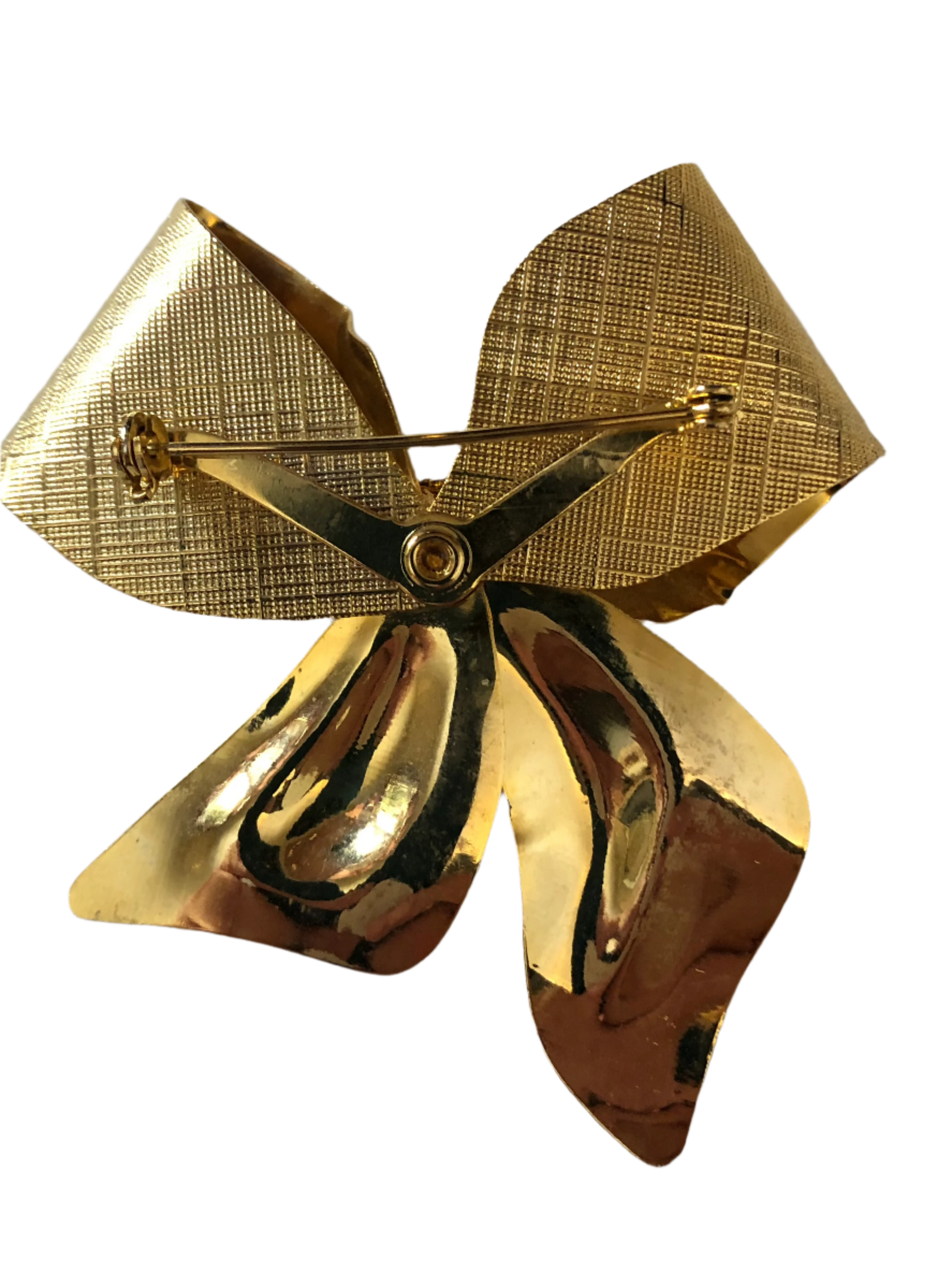 costume jewelry brooch gold tone bow