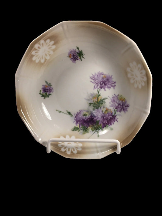 Gorgeous Antique Bavarian Bowl with Purple Mums