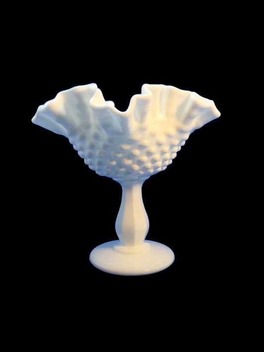 Hobnail Ruffled Milk Glass Pedestal Dish