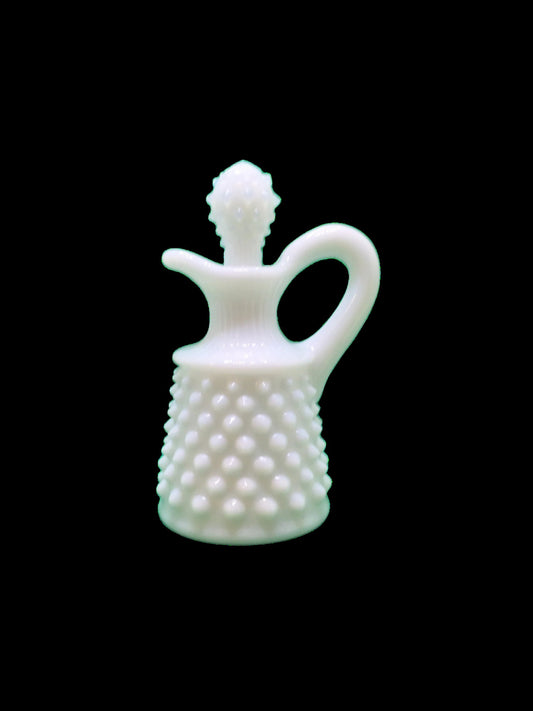 Little Hobnail Milk glass Cruet with Stopper