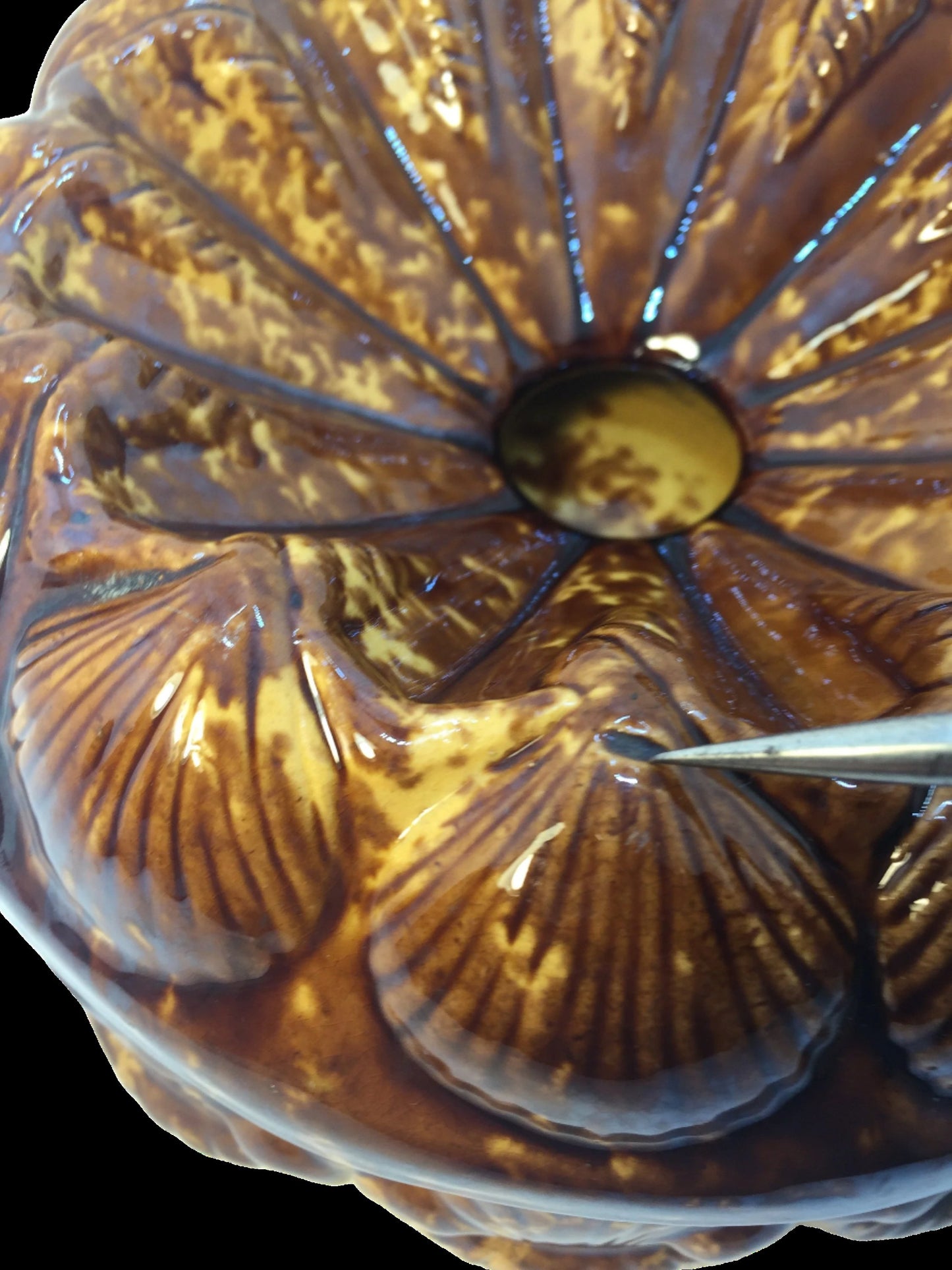 Spittoon with Brown Rockingham Salt Glaze and Shell Design