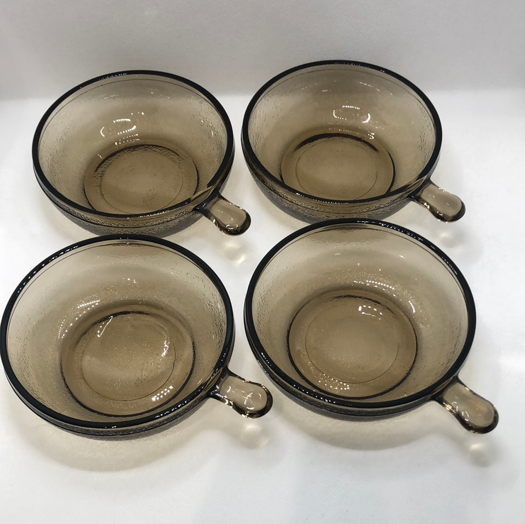 soup bowl set handle smoky textured glass 