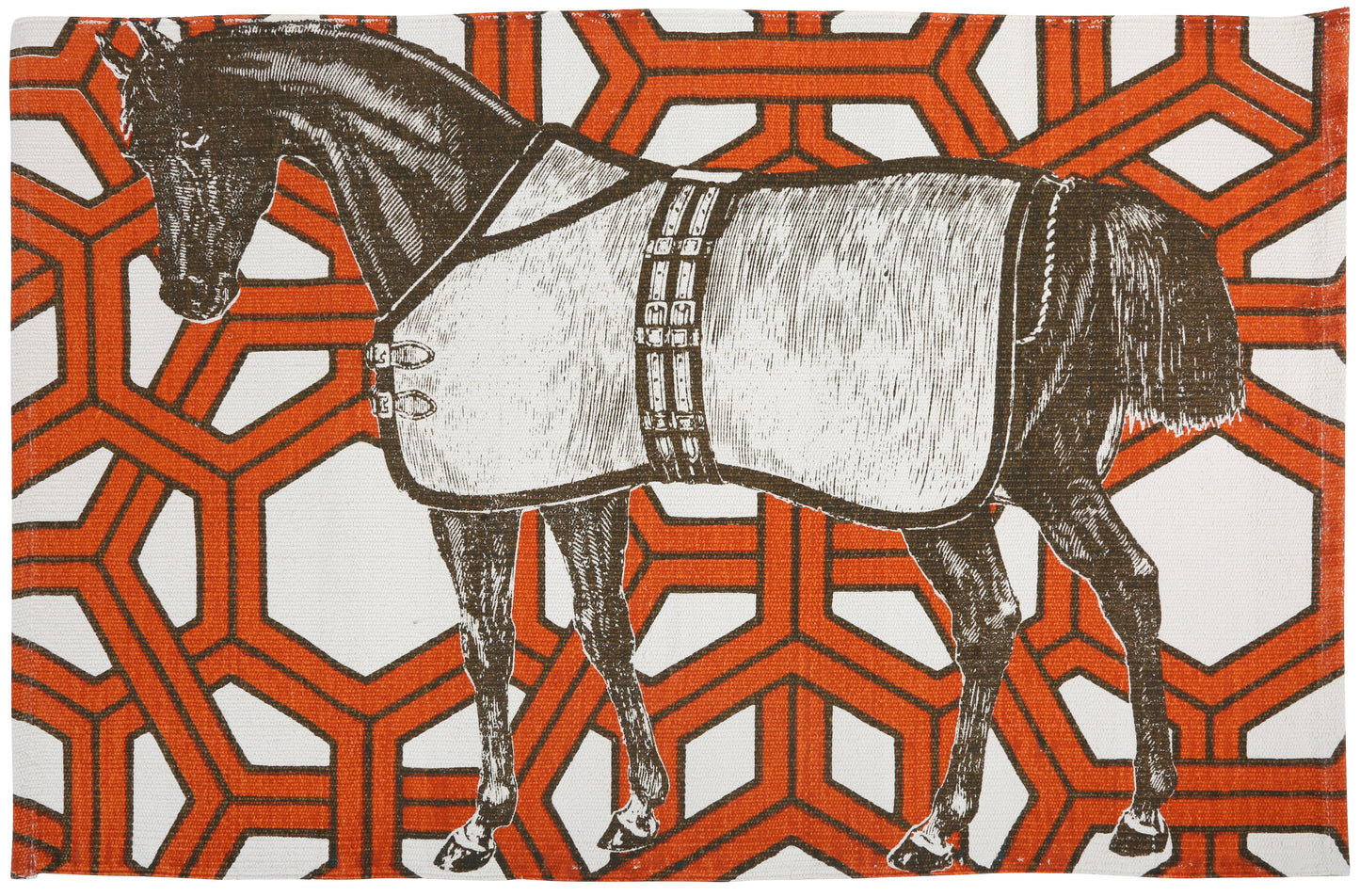 Thoroughbred/Arabian Horse Bath Mat with Orange Geometric Background