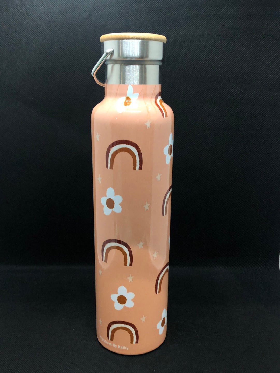 water bottle made of stainless steel and insulated - rainbows and wooden lid